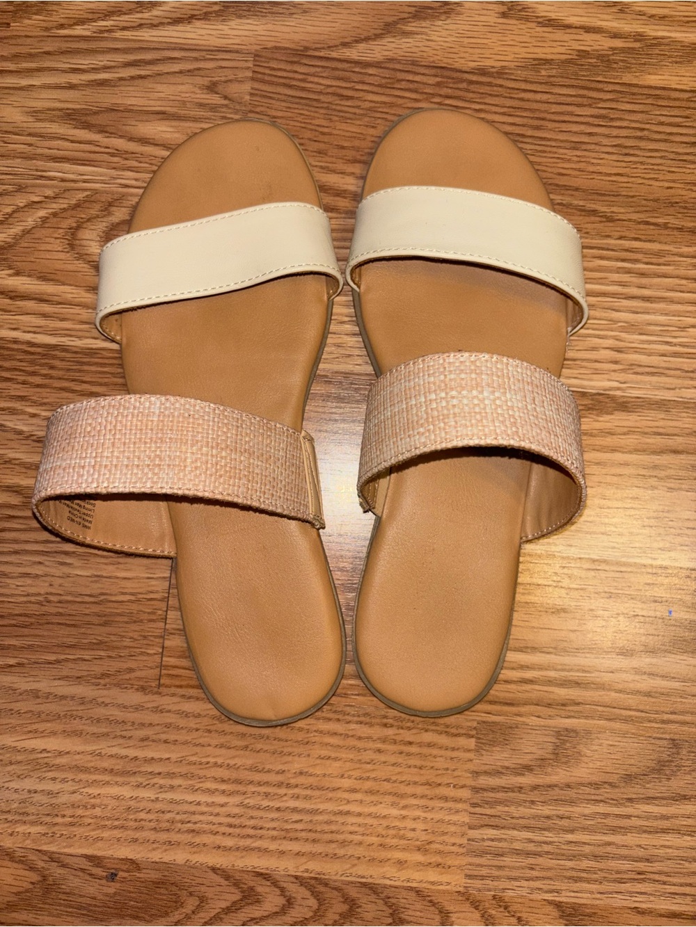 LC Lauren Conrad Two-Band Slide Sandals in Cream and Tan